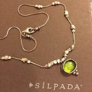 Silpada Sterling and green stone necklace EUC